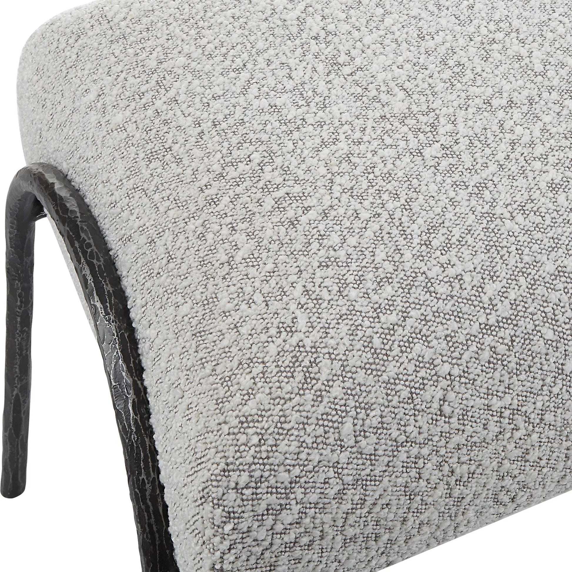 Jacobsen Bench by Uttermost in ivory, warm gray. Made from fabric, foam, plywood, iron in a modern style.
