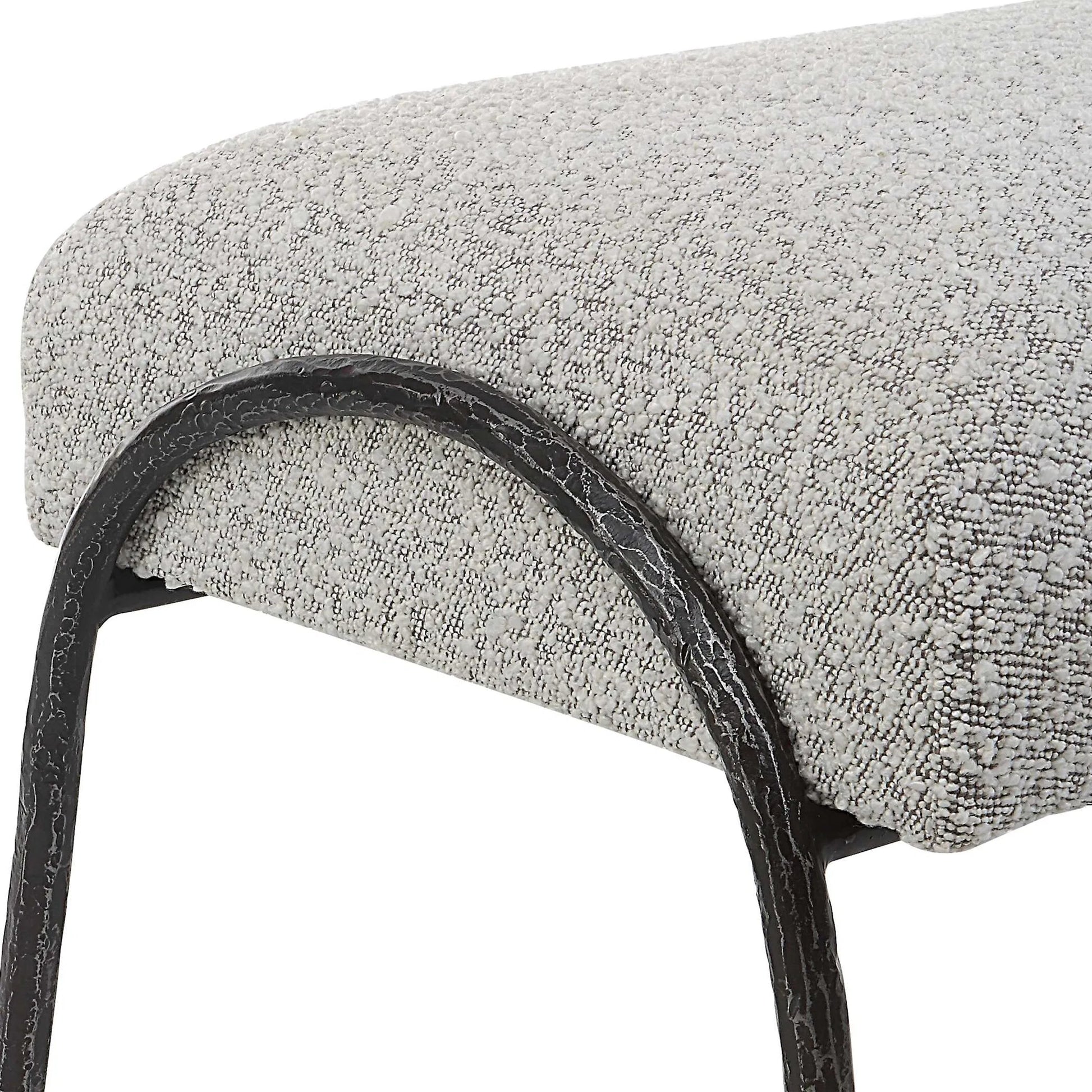 Jacobsen Bench by Uttermost in ivory, warm gray. Made from fabric, foam, plywood, iron in a modern style.