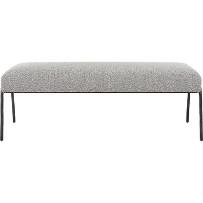 Jacobsen Bench by Uttermost in ivory, warm gray. Made from fabric, foam, plywood, iron in a modern style.