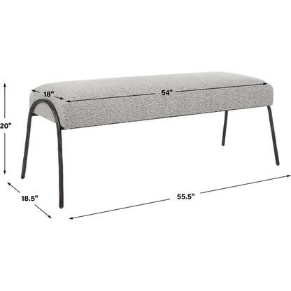 Jacobsen Bench by Uttermost in ivory, warm gray. Made from fabric, foam, plywood, iron in a modern style.