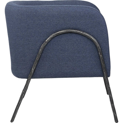 Jacobsen Denim Accent Chair by Uttermost in blue denim and blue denim. Made from fabric, foam, plywood, iron in a modern style.