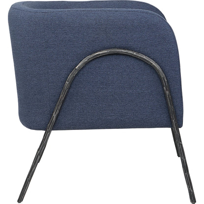 Jacobsen Denim Accent Chair by Uttermost in blue denim and blue denim. Made from fabric, foam, plywood, iron in a modern style.