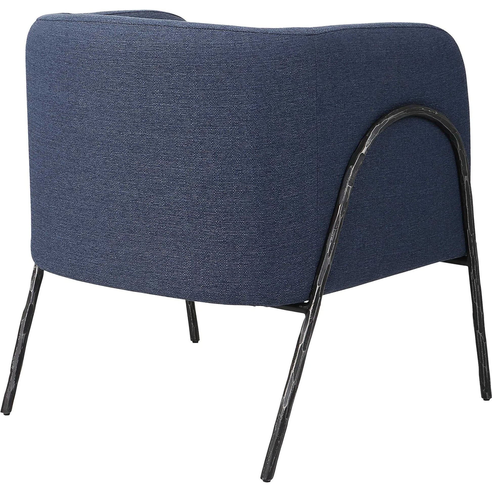 Jacobsen Denim Accent Chair by Uttermost in blue denim and blue denim. Made from fabric, foam, plywood, iron in a modern style.