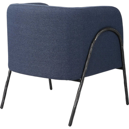 Jacobsen Denim Accent Chair by Uttermost in blue denim and blue denim. Made from fabric, foam, plywood, iron in a modern style.