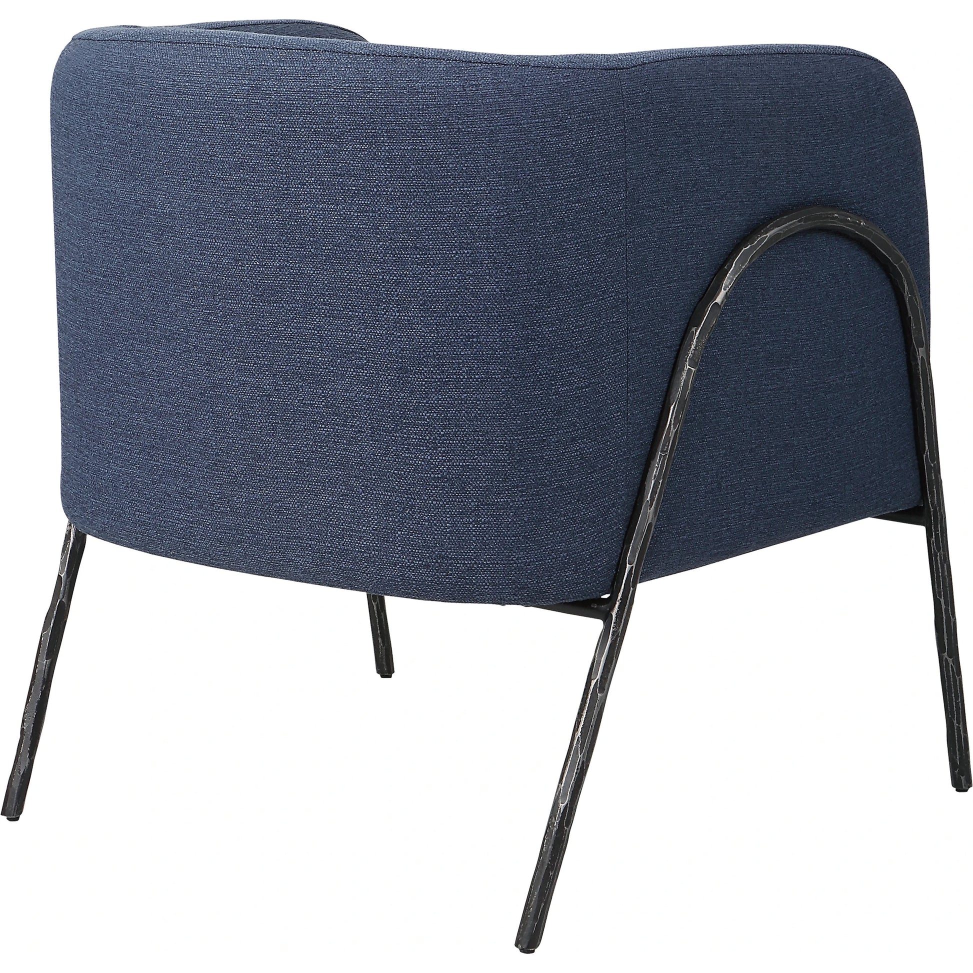 Jacobsen Denim Accent Chair by Uttermost in blue denim and blue denim. Made from fabric, foam, plywood, iron in a modern style.