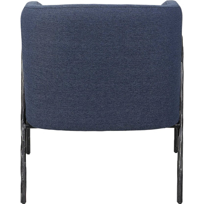 Jacobsen Denim Accent Chair by Uttermost in blue denim and blue denim. Made from fabric, foam, plywood, iron in a modern style.
