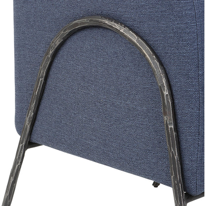 Jacobsen Denim Accent Chair by Uttermost in blue denim and blue denim. Made from fabric, foam, plywood, iron in a modern style.