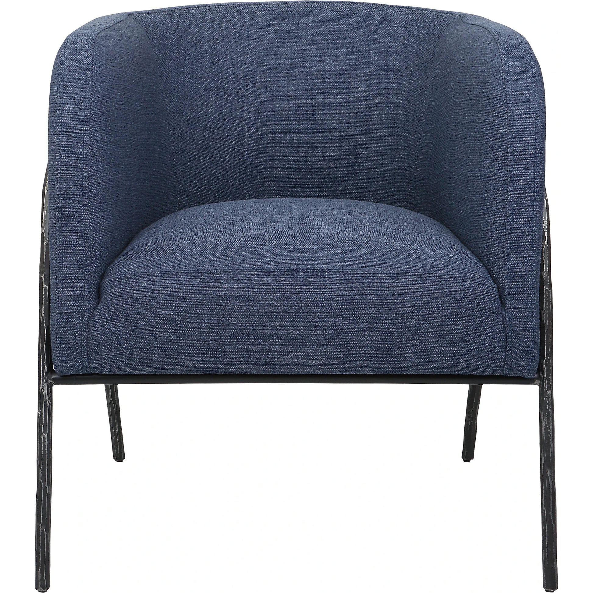 Jacobsen Denim Accent Chair by Uttermost in blue denim and blue denim. Made from fabric, foam, plywood, iron in a modern style.