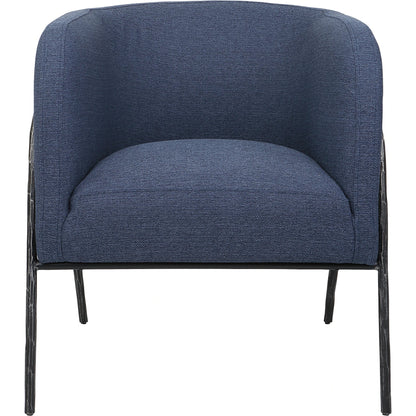 Jacobsen Denim Accent Chair by Uttermost in blue denim and blue denim. Made from fabric, foam, plywood, iron in a modern style.