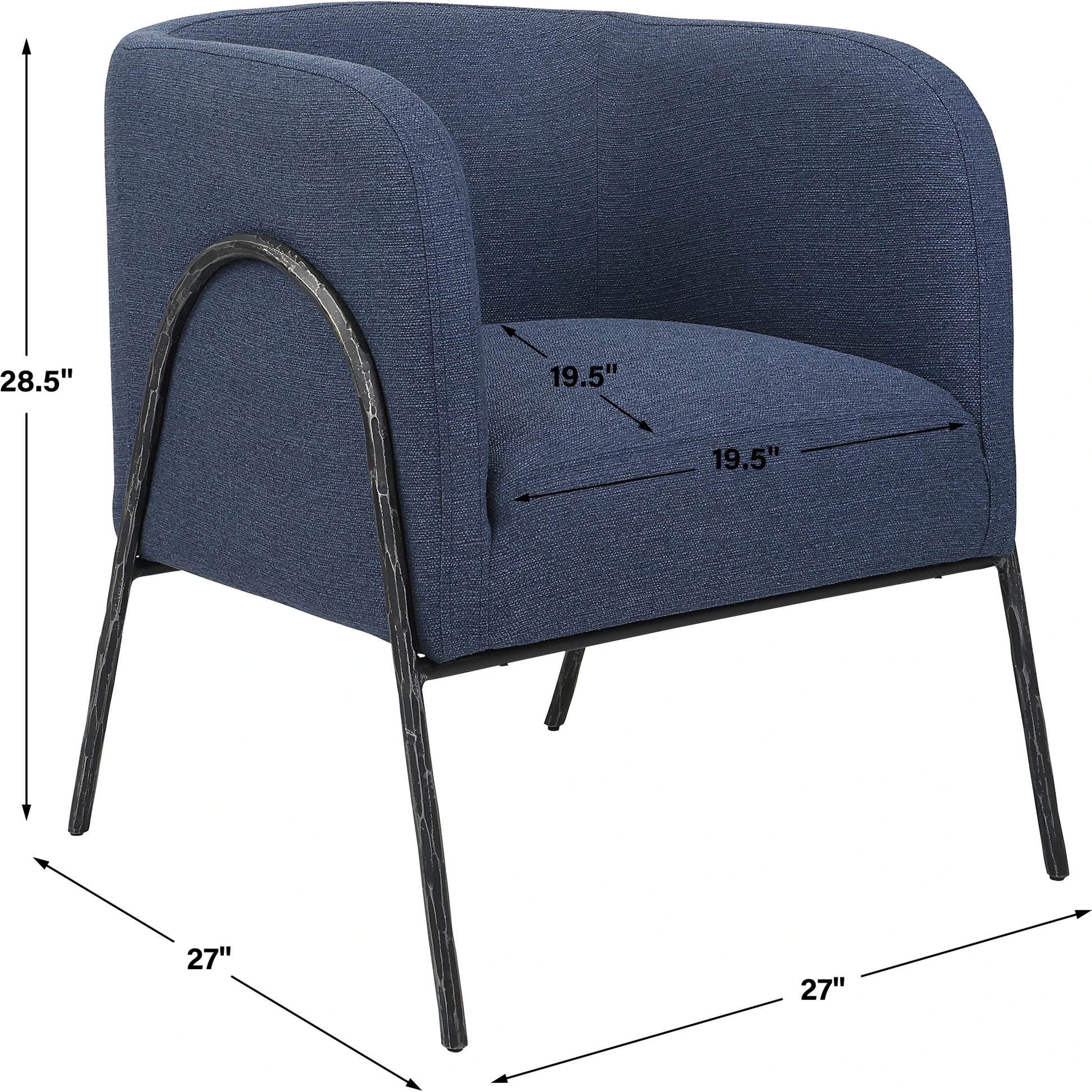 Jacobsen Denim Accent Chair by Uttermost in blue denim and blue denim. Made from fabric, foam, plywood, iron in a modern style.