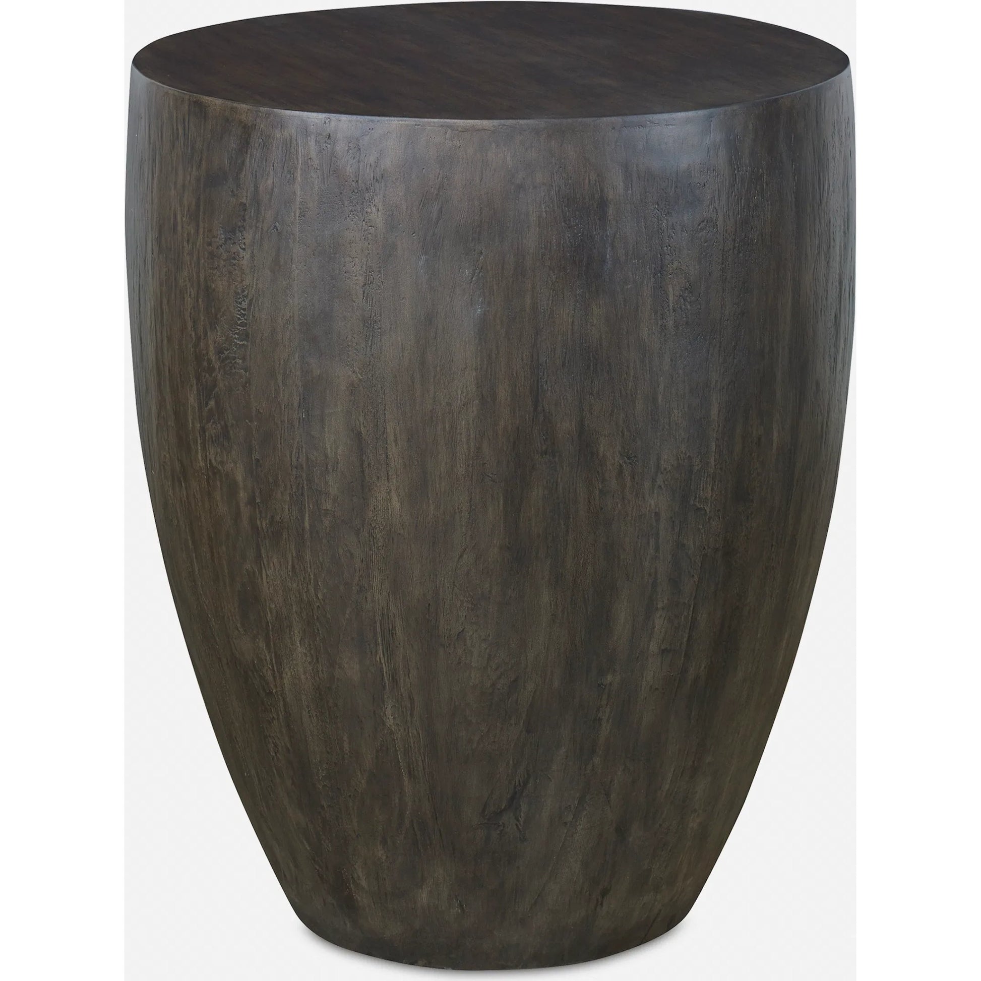 Lark Minimalist End Table by Uttermost in walnut. Made from carb phase 2 with fiberglass in a modern style.