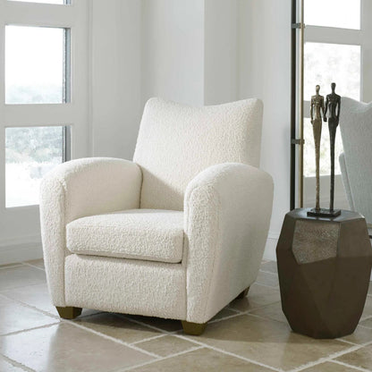 Teddy Accent Chair by Uttermost in walnut. Made from rubber wood, plywood, fabric, foam in a modern style.