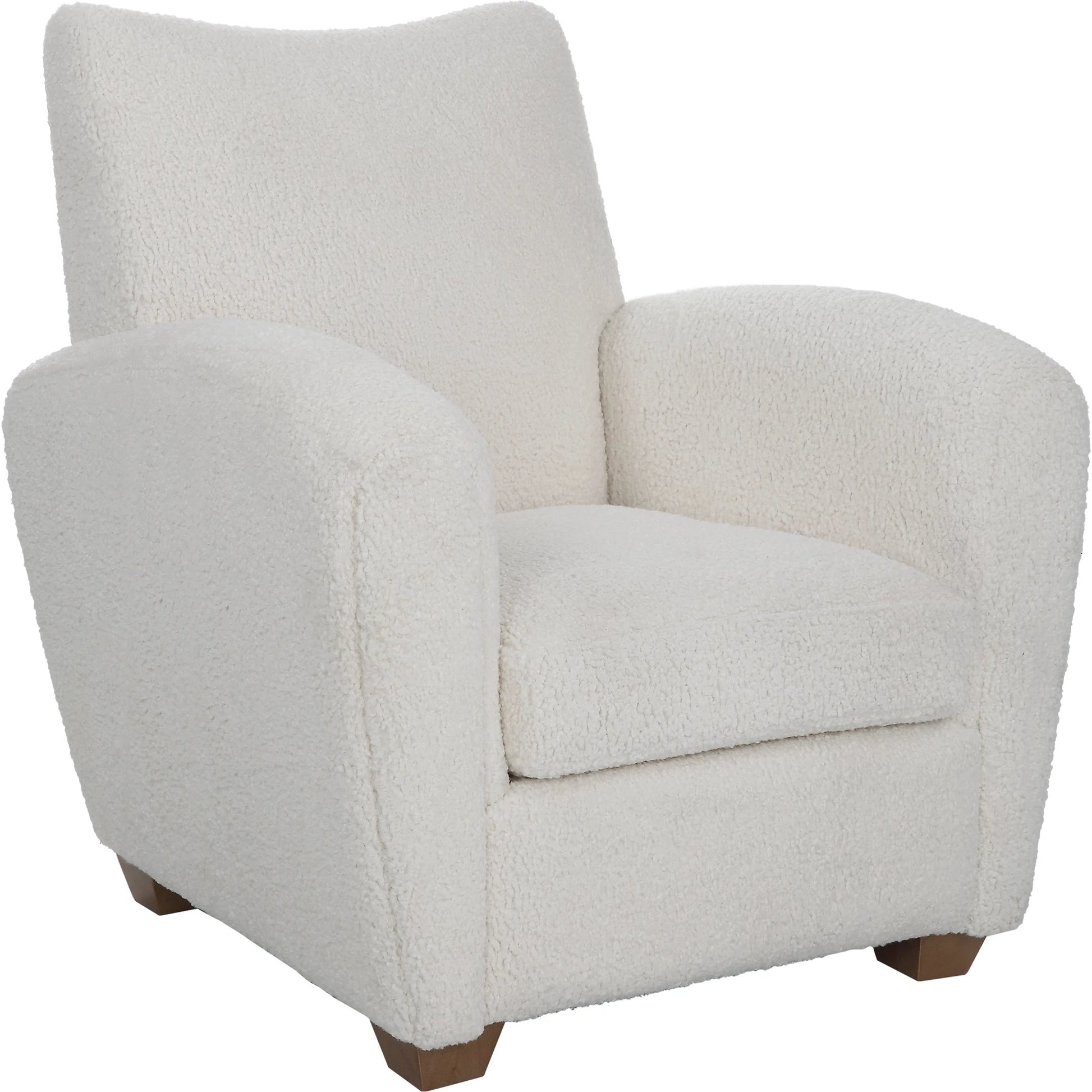 Teddy Accent Chair by Uttermost in walnut. Made from rubber wood, plywood, fabric, foam in a modern style.
