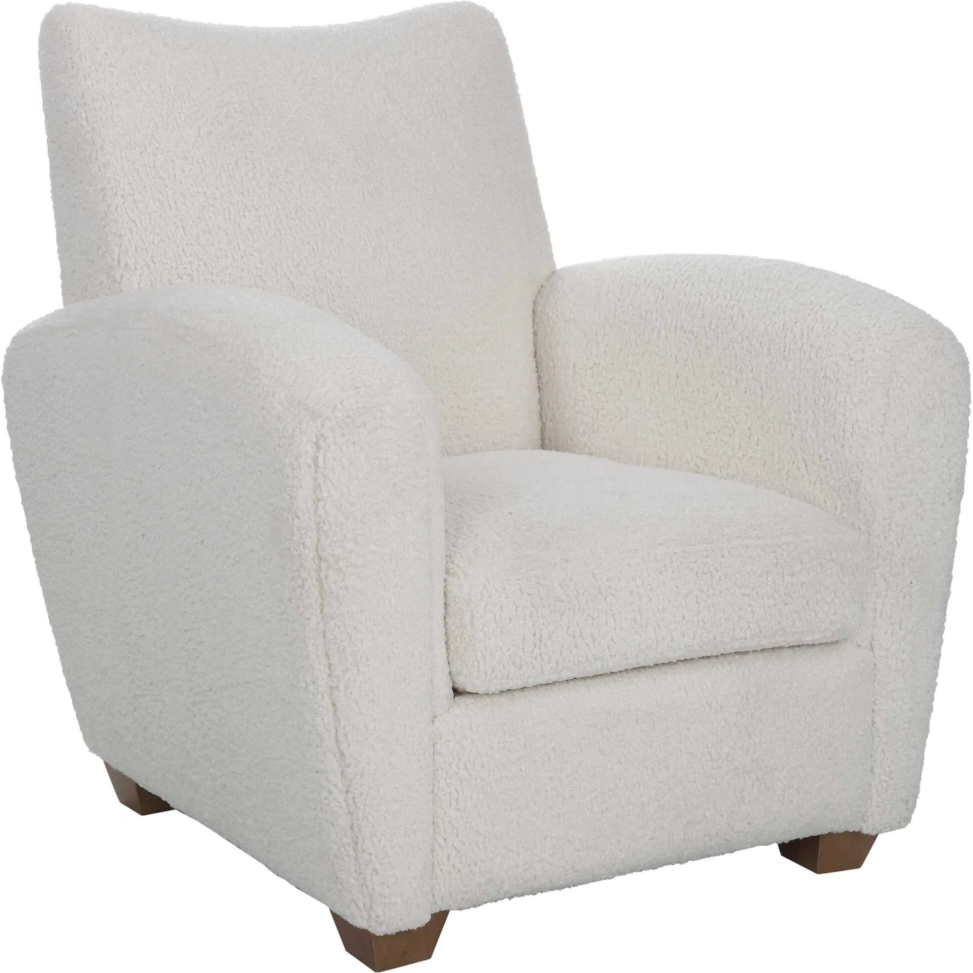 Teddy Accent Chair by Uttermost in walnut. Made from rubber wood, plywood, fabric, foam in a modern style.
