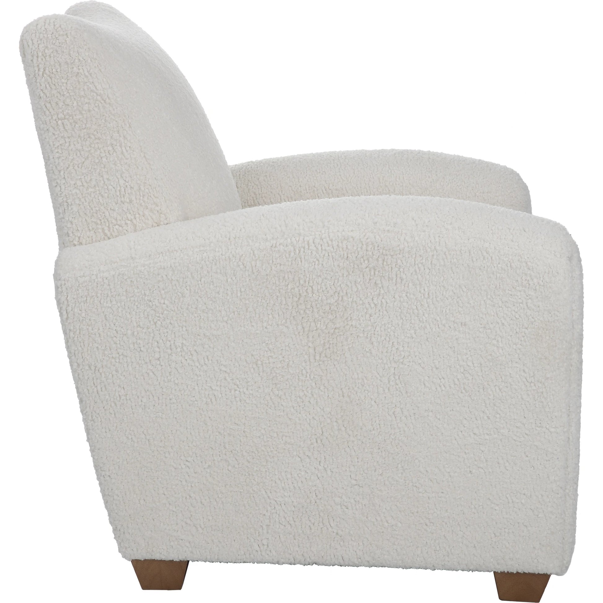Teddy Accent Chair by Uttermost in walnut. Made from rubber wood, plywood, fabric, foam in a modern style.