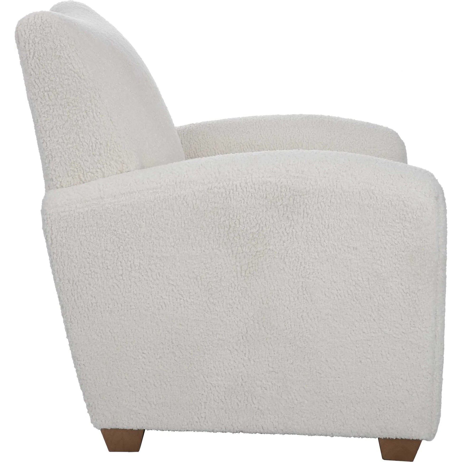 Teddy Accent Chair by Uttermost in walnut. Made from rubber wood, plywood, fabric, foam in a modern style.