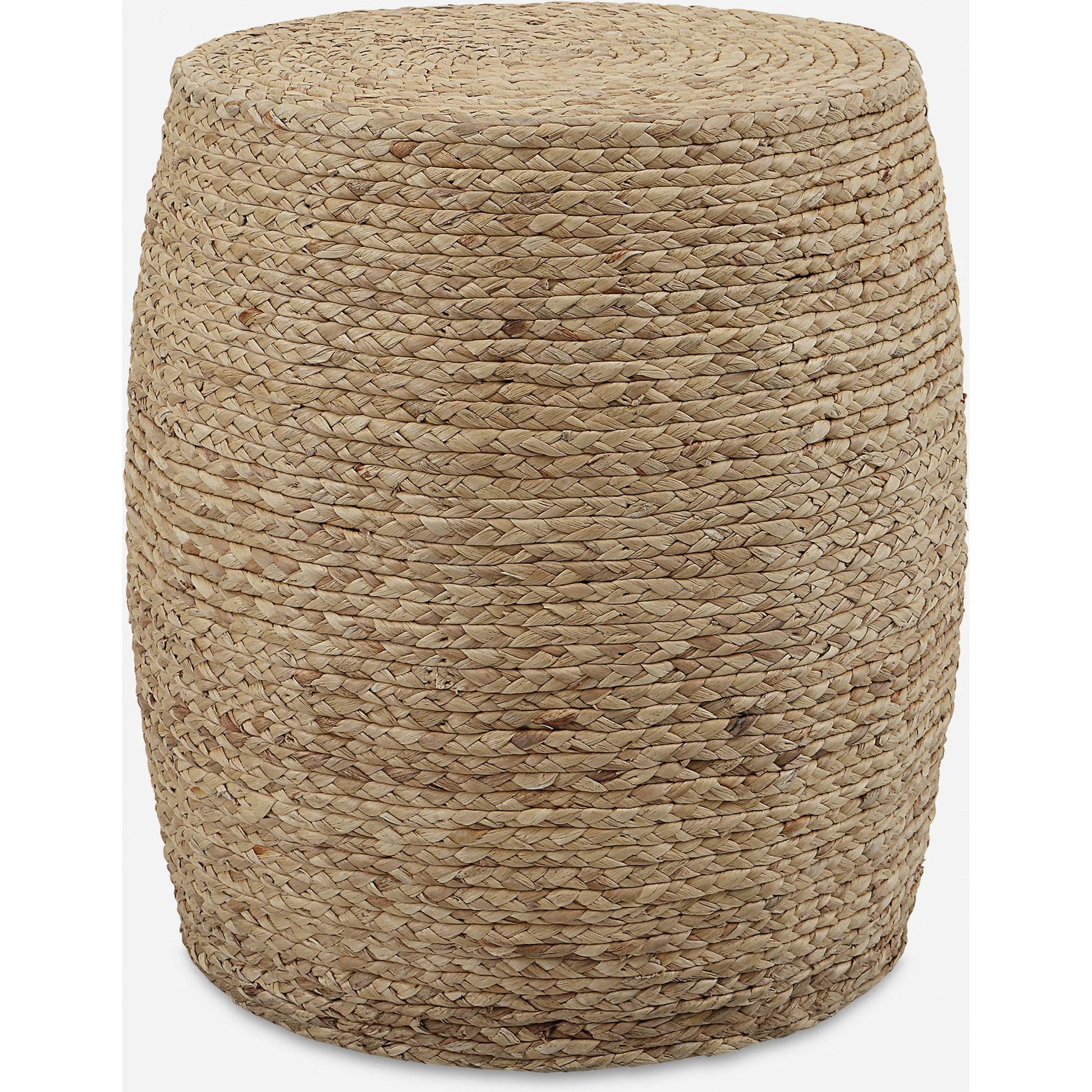 Resort Accent Stool by Uttermost. Made from mdf, straw rope, fir in a coastal style.