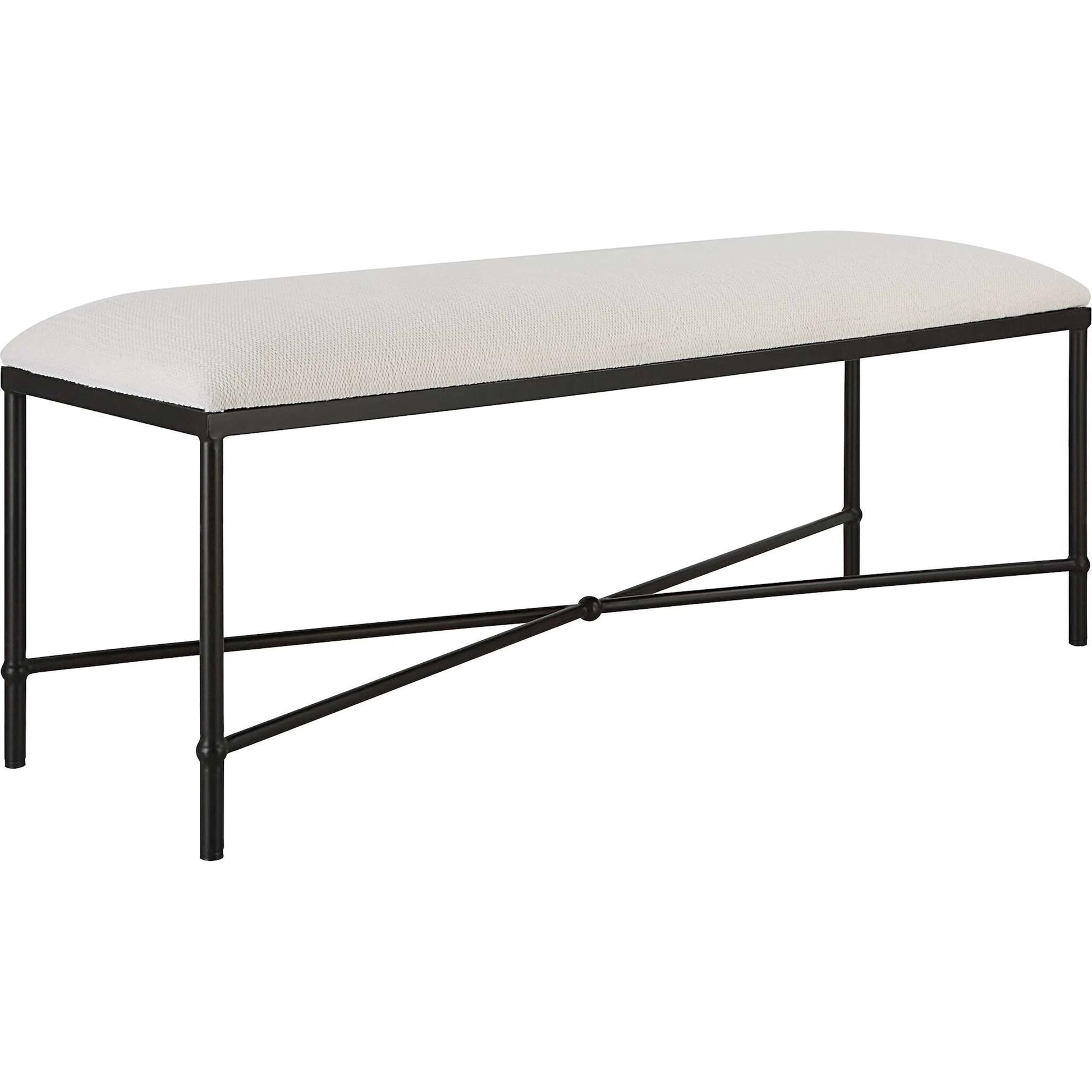 Avenham Bench by Uttermost in satin black. Made from foam, fabric, mdf, iron in a coastal style.