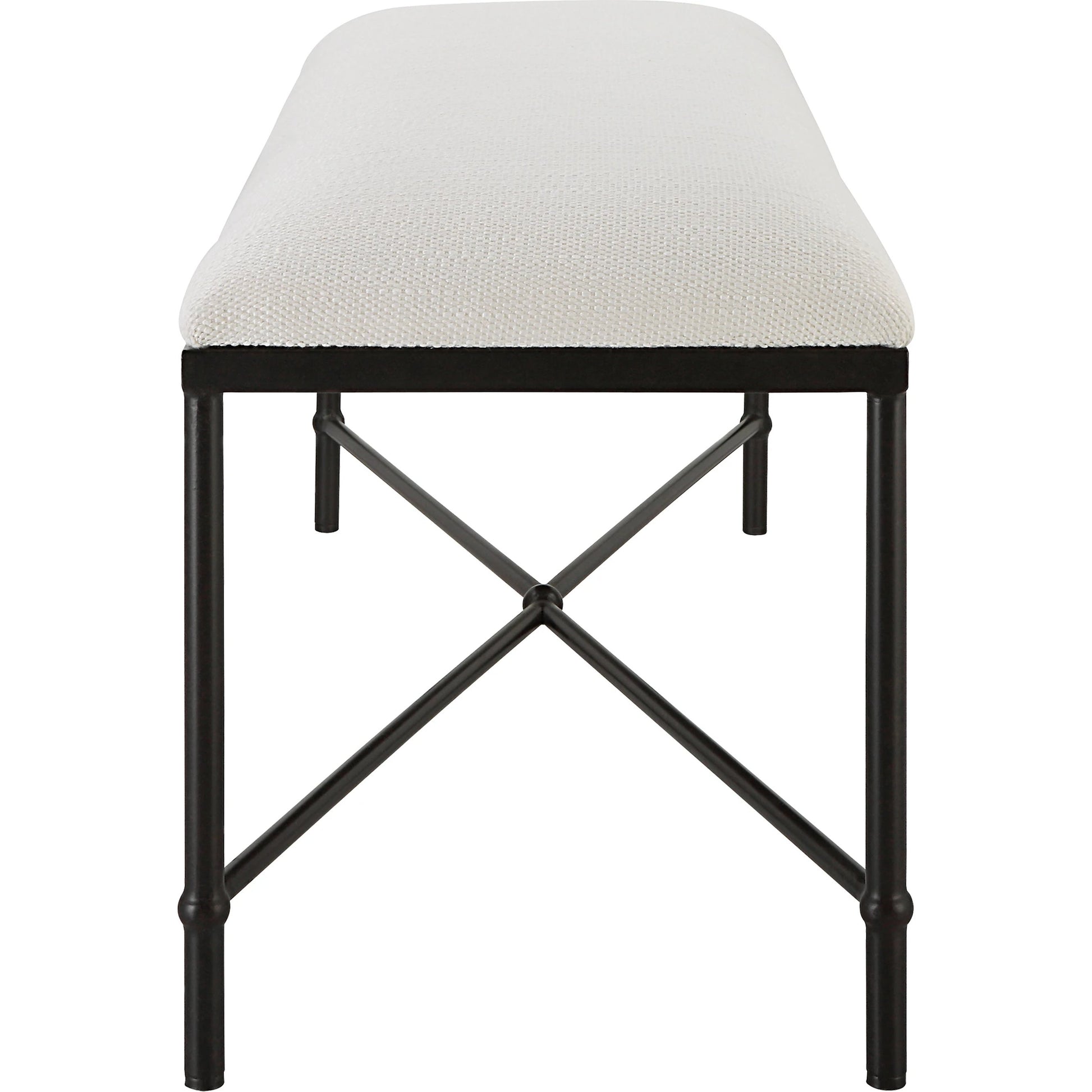 Avenham Bench by Uttermost in satin black. Made from foam, fabric, mdf, iron in a coastal style.