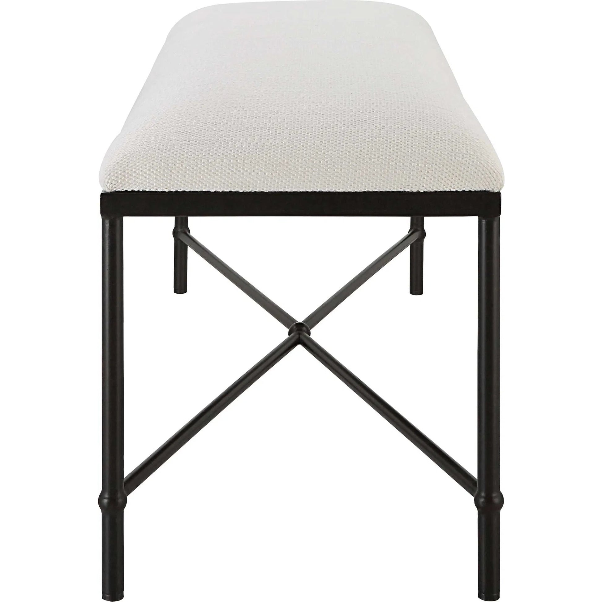 Avenham Bench by Uttermost in satin black. Made from foam, fabric, mdf, iron in a coastal style.