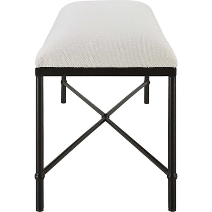 Avenham Bench by Uttermost in satin black. Made from foam, fabric, mdf, iron in a coastal style.