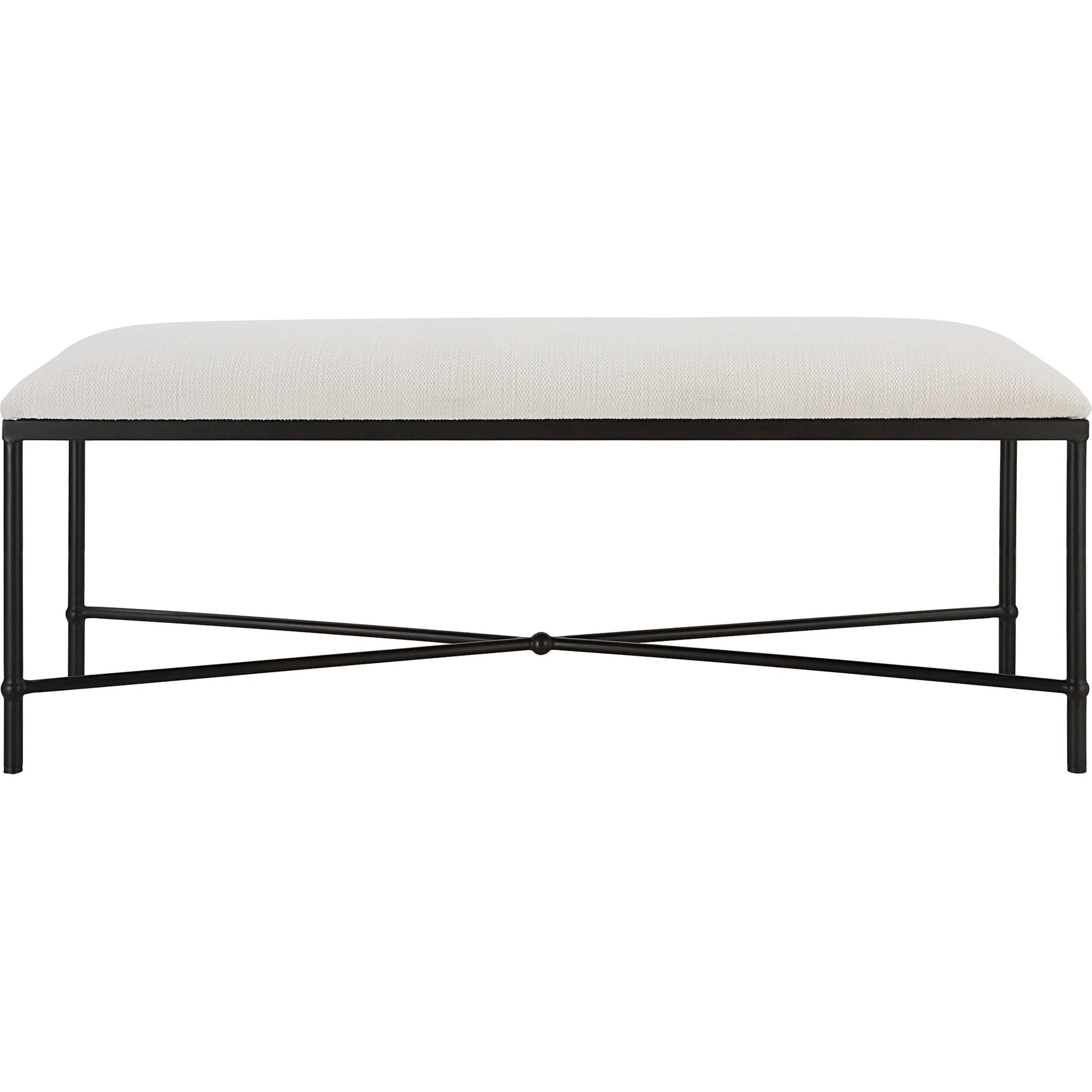 Avenham Bench by Uttermost in satin black. Made from foam, fabric, mdf, iron in a coastal style.