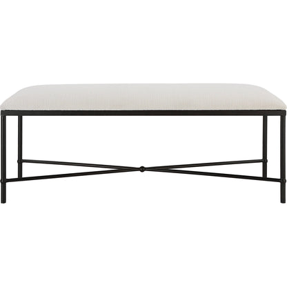 Avenham Bench by Uttermost in satin black. Made from foam, fabric, mdf, iron in a coastal style.