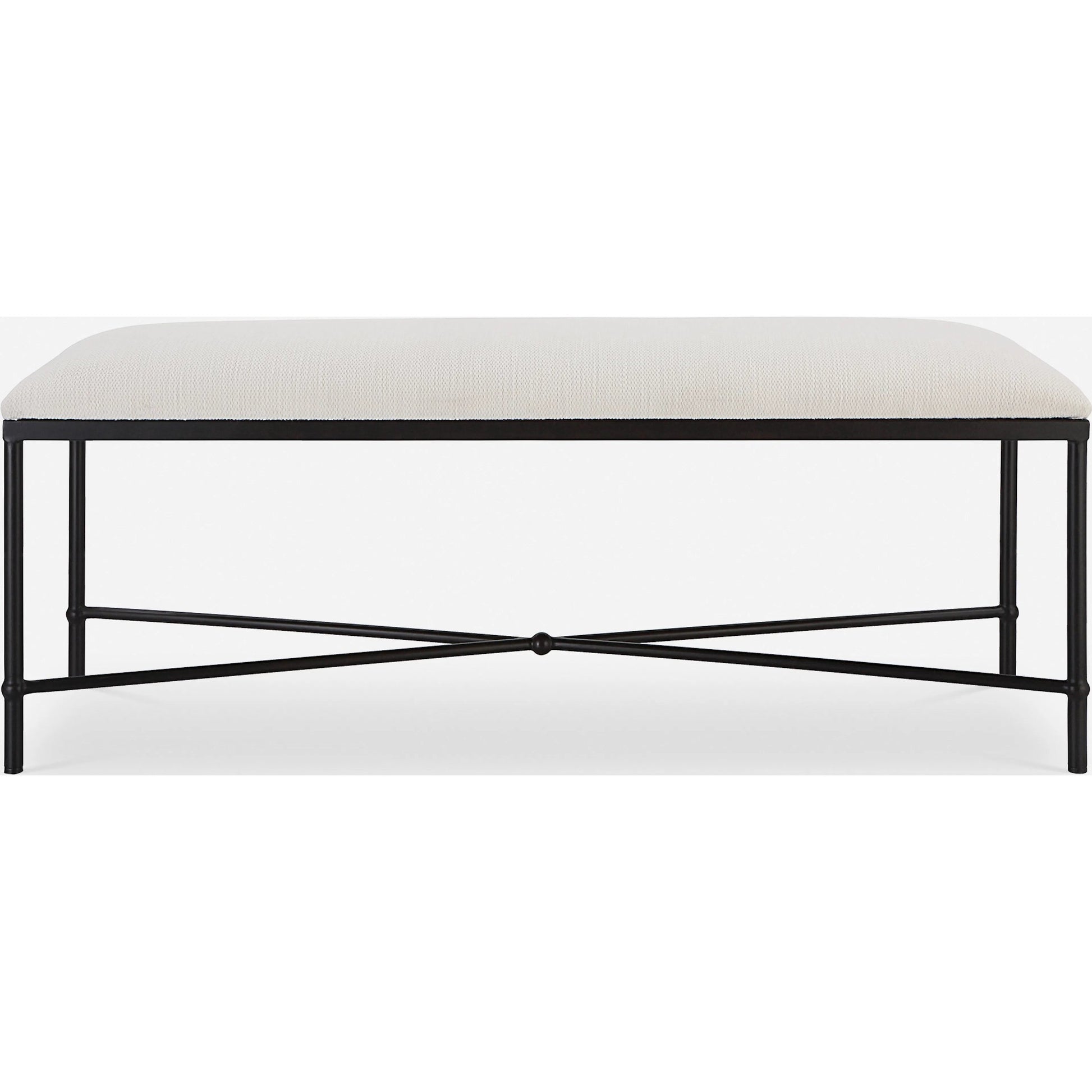 Avenham Bench by Uttermost in satin black. Made from foam, fabric, mdf, iron in a coastal style.