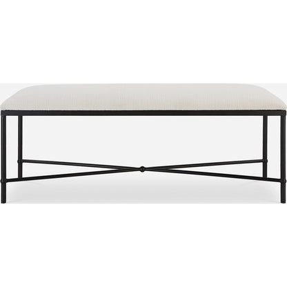 Avenham Bench by Uttermost in satin black. Made from foam, fabric, mdf, iron in a coastal style.