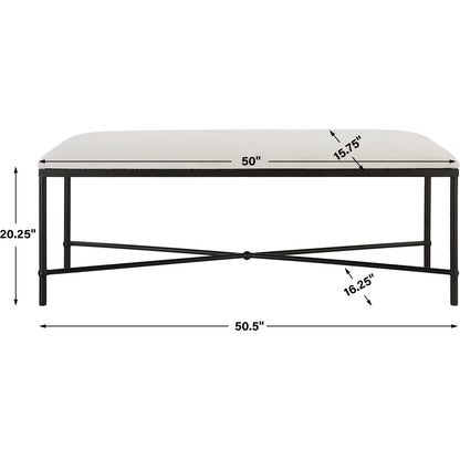 Avenham Bench by Uttermost in satin black. Made from foam, fabric, mdf, iron in a coastal style.
