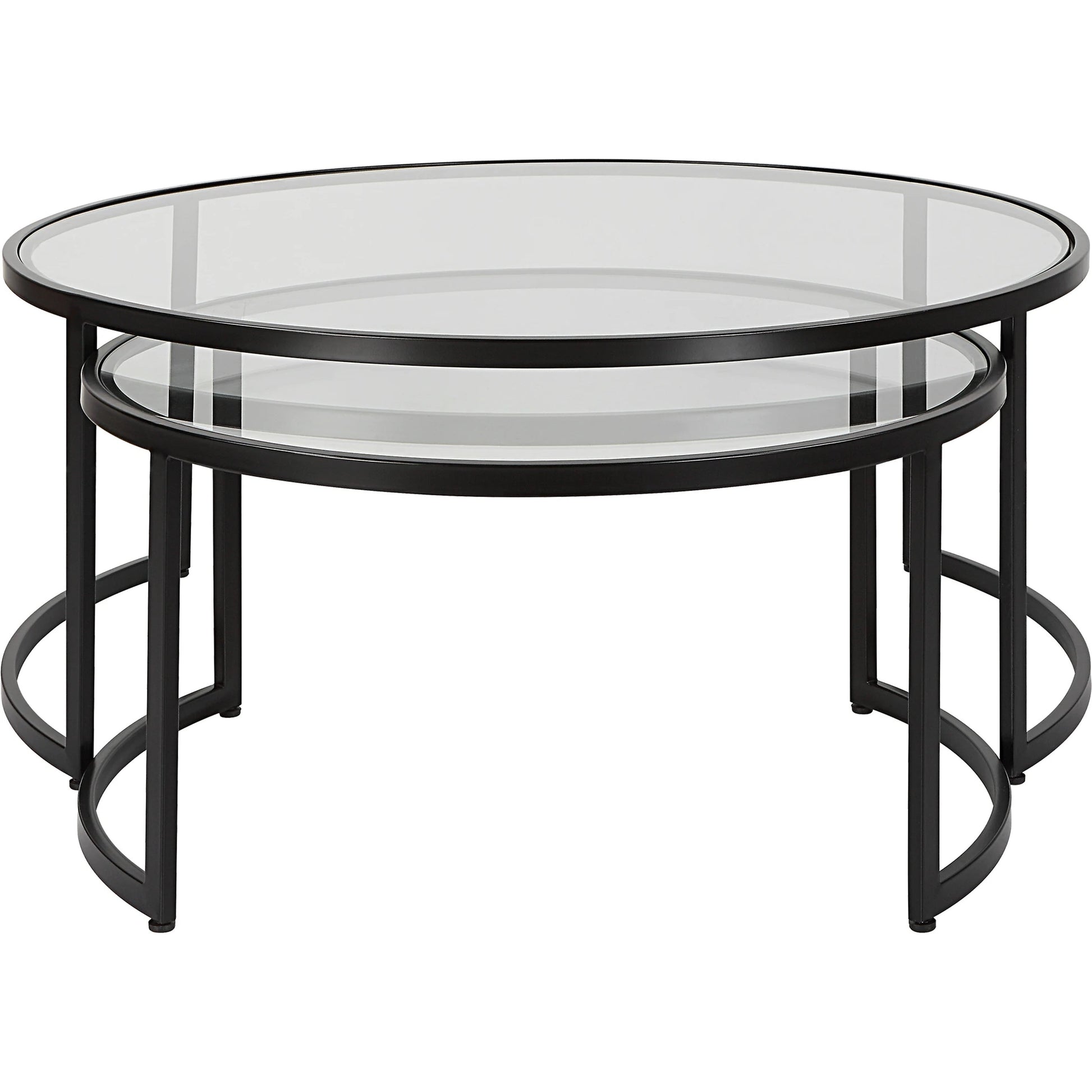 Rhea Nesting Coffee Tables by Uttermost in satin black. Made from iron, tempered glass in a modern style.