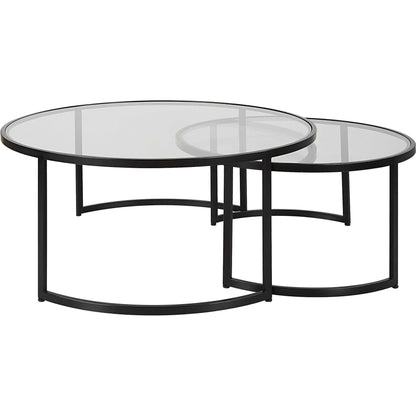 Rhea Nesting Coffee Tables by Uttermost in satin black. Made from iron, tempered glass in a modern style.