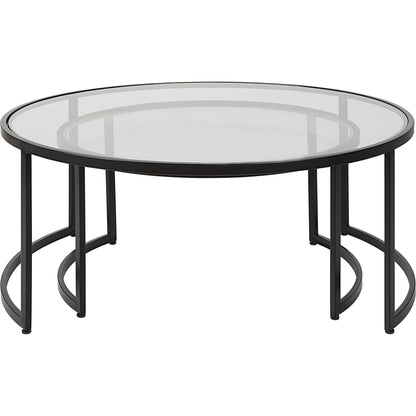Rhea Nesting Coffee Tables by Uttermost in satin black. Made from iron, tempered glass in a modern style.