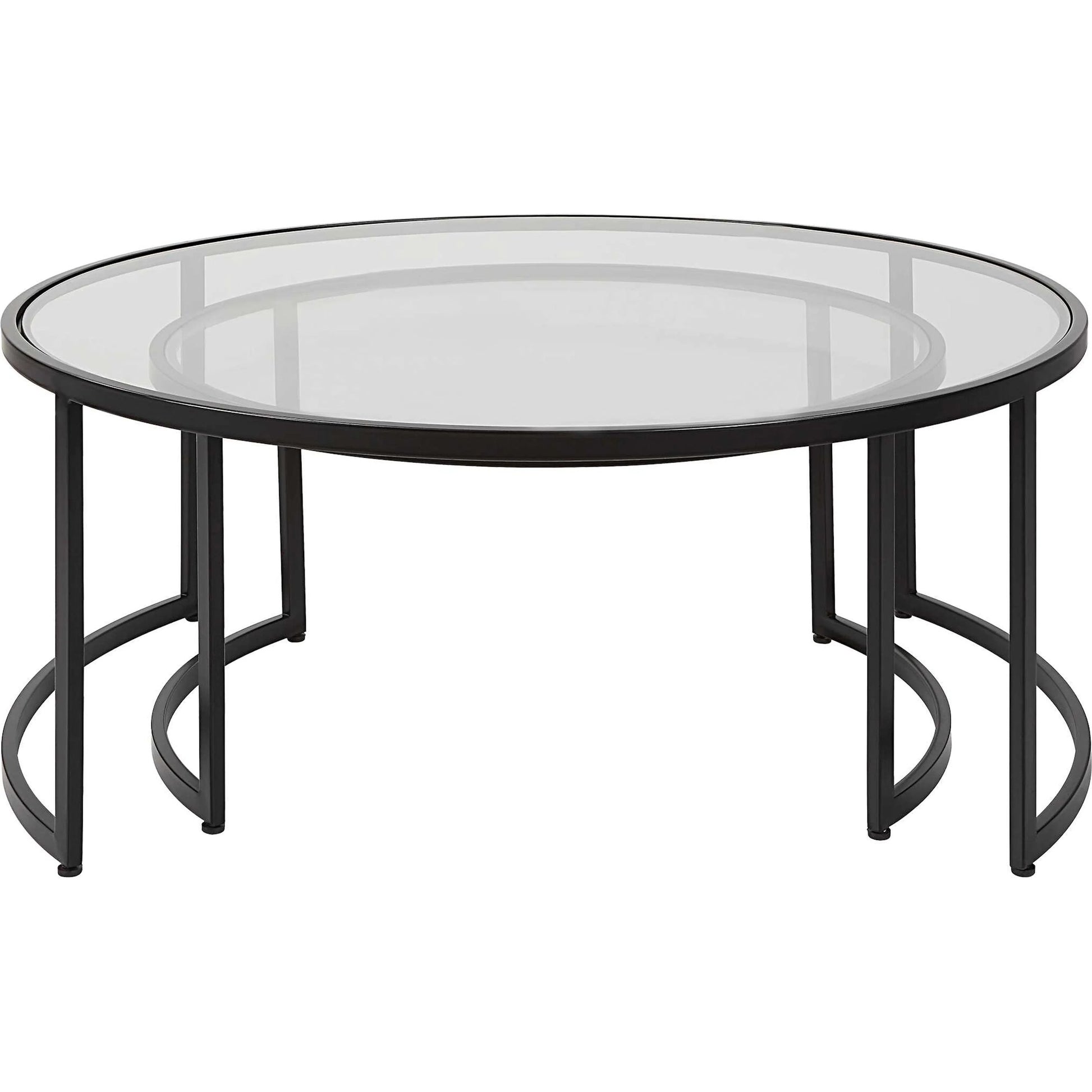 Rhea Nesting Coffee Tables by Uttermost in satin black. Made from iron, tempered glass in a modern style.
