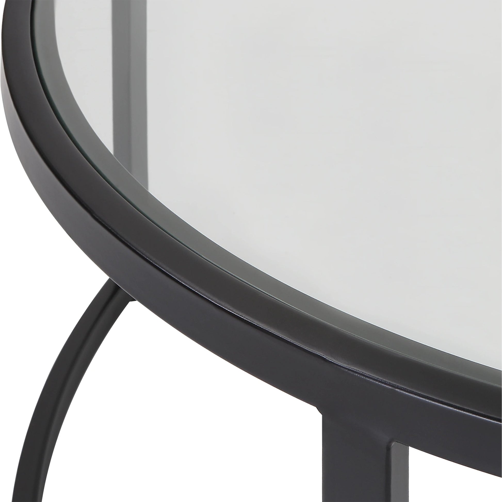 Rhea Nesting Coffee Tables by Uttermost in satin black. Made from iron, tempered glass in a modern style.