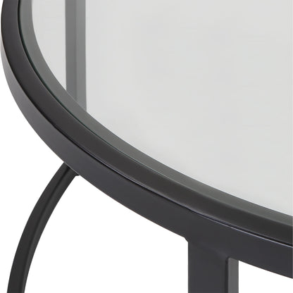 Rhea Nesting Coffee Tables by Uttermost in satin black. Made from iron, tempered glass in a modern style.