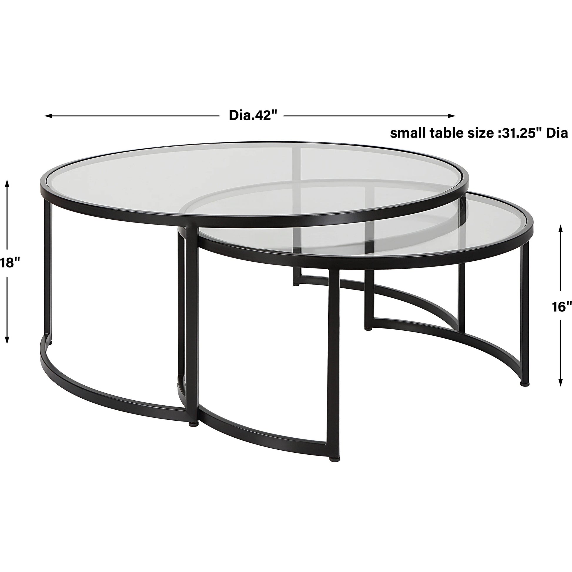 Rhea Nesting Coffee Tables by Uttermost in satin black. Made from iron, tempered glass in a modern style.
