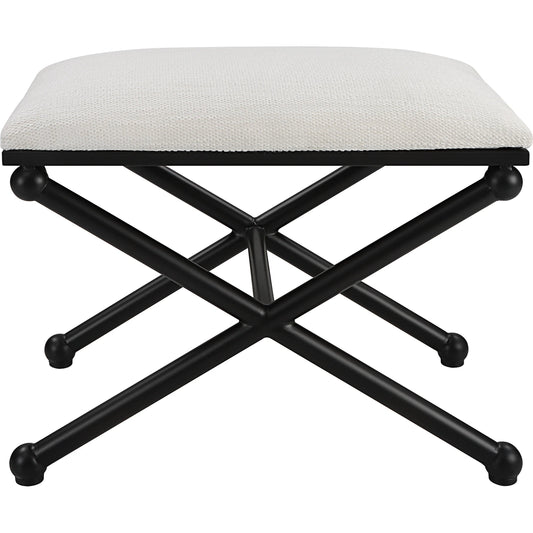 Andrews Bench by Uttermost in white, satin black. Made from iron, mdf, foam, polyester in a coastal style.