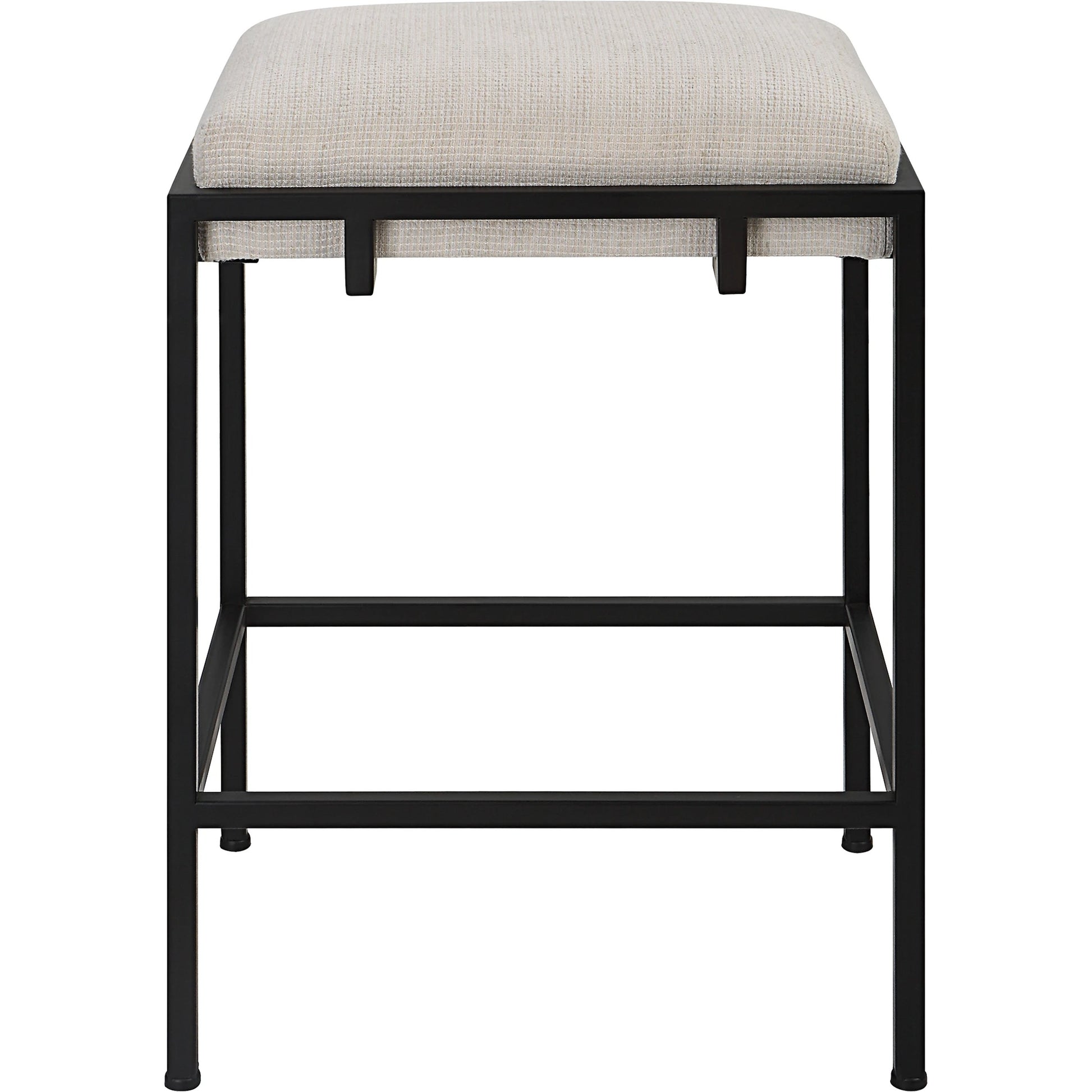 Paradox Counter Stool by Uttermost in matte black. Made from iron, mdf, foam, polyester in a modern style.