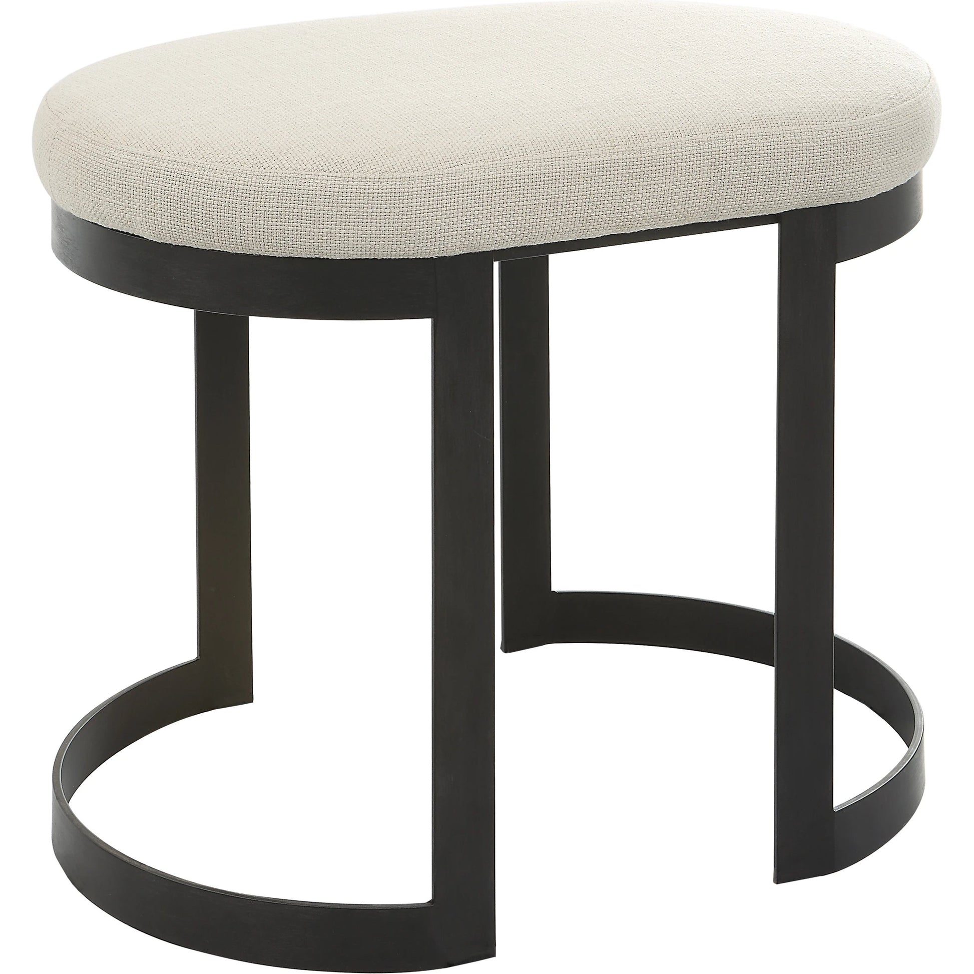 Infinity Accent Stool by Uttermost in gold. Made from metal, mdf, foam, fabric in a modern style.