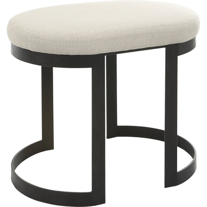 Infinity Accent Stool by Uttermost in gold. Made from metal, mdf, foam, fabric in a modern style.
