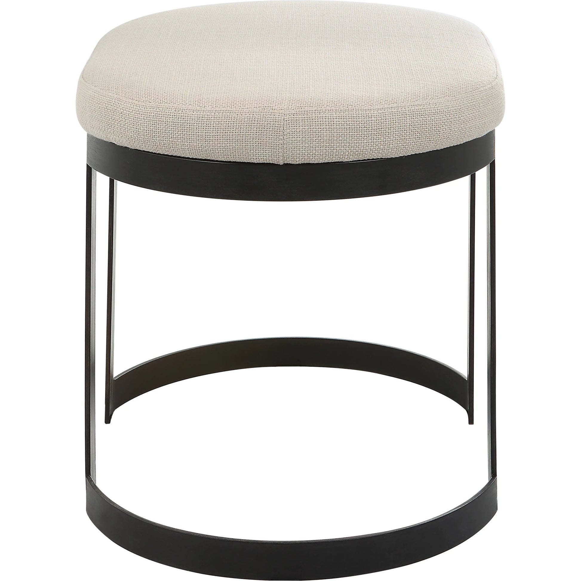 Infinity Accent Stool by Uttermost in gold. Made from metal, mdf, foam, fabric in a modern style.