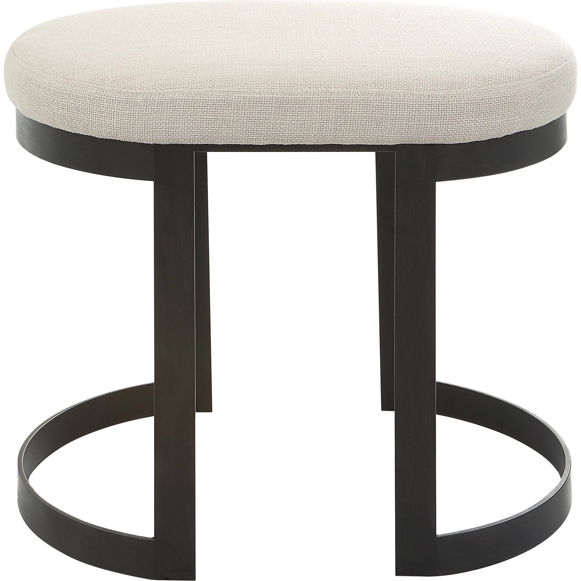 Infinity Accent Stool by Uttermost in gold. Made from metal, mdf, foam, fabric in a modern style.