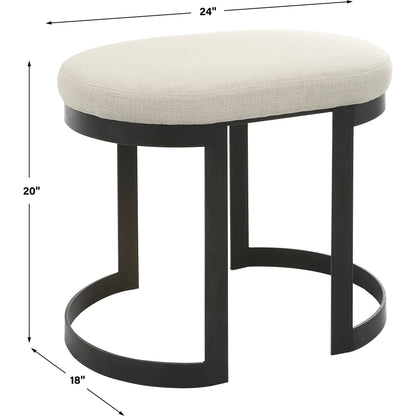 Infinity Accent Stool by Uttermost in gold. Made from metal, mdf, foam, fabric in a modern style.