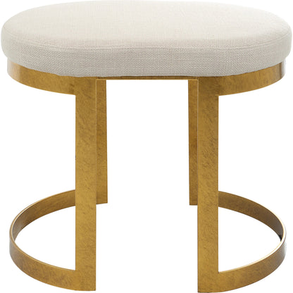 Infinity Accent Stool by Uttermost in gold. Made from metal, mdf, foam, fabric in a modern style.