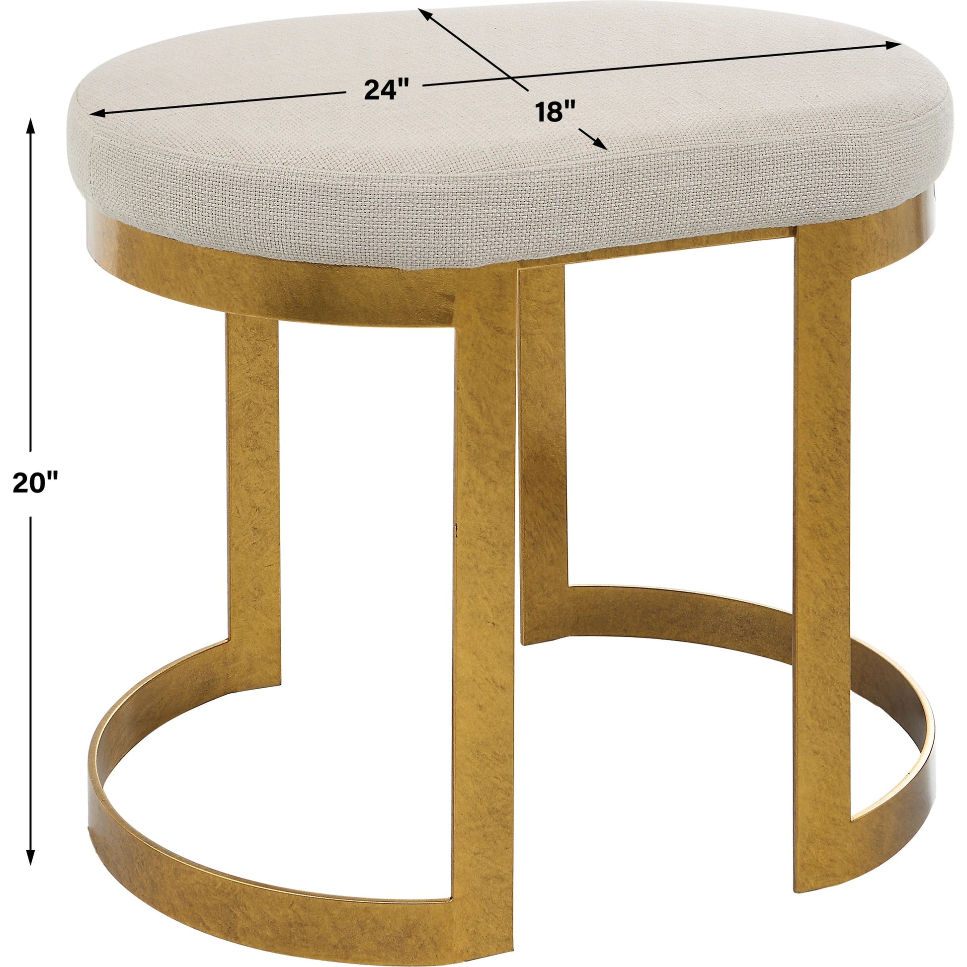Infinity Accent Stool by Uttermost in gold. Made from metal, mdf, foam, fabric in a modern style.