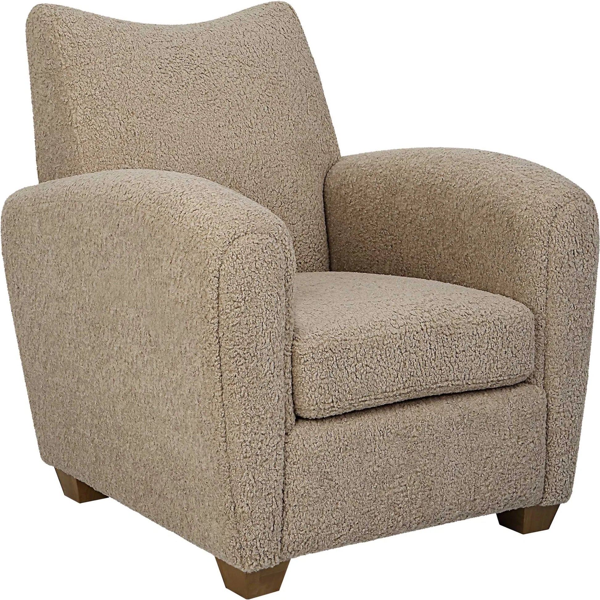 Teddy Accent Chair by Uttermost in walnut. Made from rubber wood, plywood, fabric, foam in a modern style.