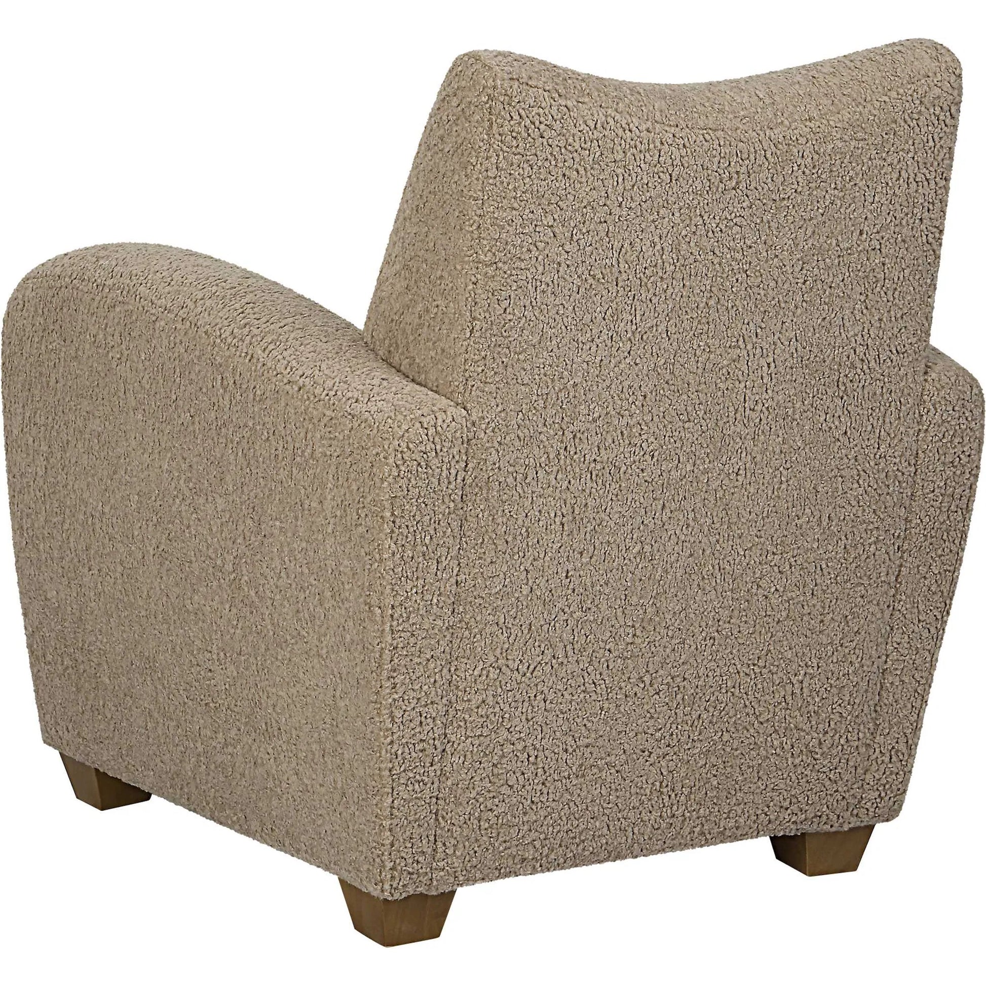 Teddy Accent Chair by Uttermost in walnut. Made from rubber wood, plywood, fabric, foam in a modern style.