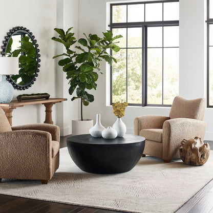 Teddy Accent Chair by Uttermost in walnut. Made from rubber wood, plywood, fabric, foam in a modern style.