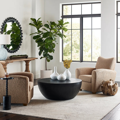 Teddy Accent Chair by Uttermost in walnut. Made from rubber wood, plywood, fabric, foam in a modern style.